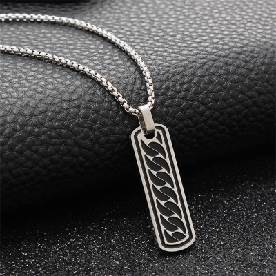 Picture of Black Enamel Natural Stone Pendant with Stainless Steel Box Chain Elegant Simple  Chain for Men