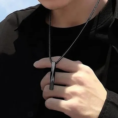 Picture of Stylish Black 3D High Polished Twisted Bar Locket Necklace For Men