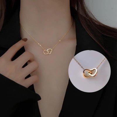 Picture of Sterling Silver Necklace White Plated Korean Fashion Cute Heart Shaped Pendant Necklace For Girls