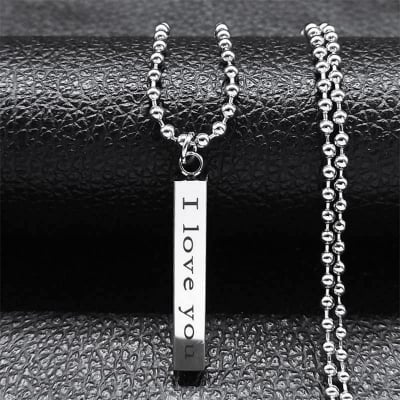 Picture of Silver Color I Love You Forever & Always Letter Charm Necklace Lettering Wishing Pendant For Men Gift For Men/Boys