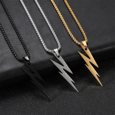 Picture of New Black  Stainless Steel  Lightning Bolts Necklace Chain For Men