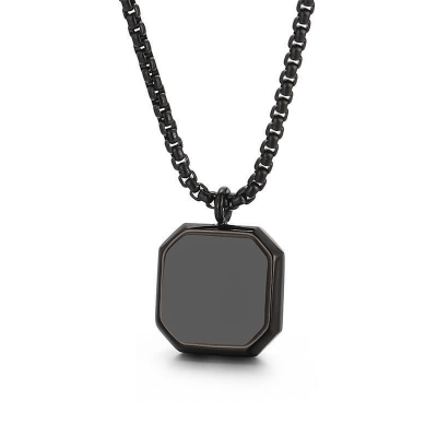 Picture of Stainless Steel Square Pendant Black Natural Stone Necklace Men Chain For Men