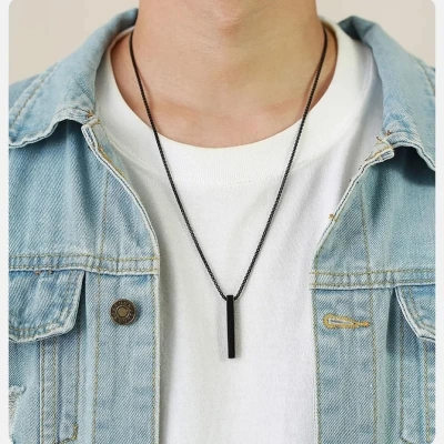 Picture of Black Stainless Steel Trendy Fashion Necklace For Men