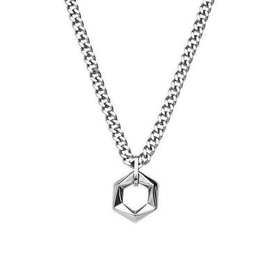 Picture of Titanium Steel Hexagon Pendant Necklace No Fade OT Buckle Silver Hexagon Pendant Necklace For Men
