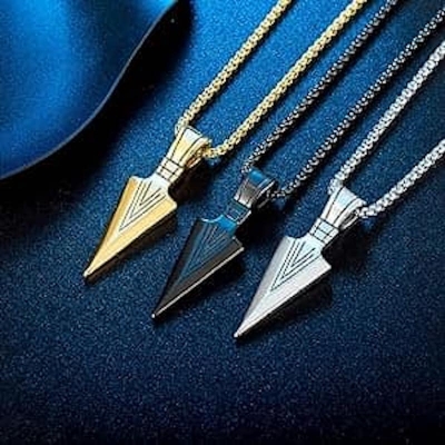 Picture of New Black Silver GoldenArrow Design Pendant for Men Boys Set. Alloy Necklace