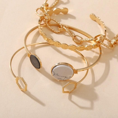 Picture of Cute Metal and Marble Jewelry Pearl Golden Chain Charm 4pcs bracelet
