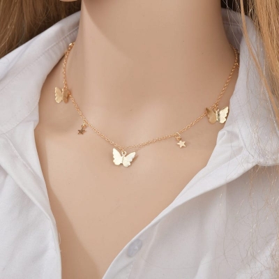 Picture of Butterfly Necklace For Women Lady Fashion Chain Choker Sparkling Classic Girl Necklace For Women