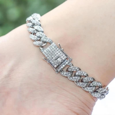 Picture of New Trendsetter -Upscale Living -New style Men Cuban Link Chain Bracelet Shiny Rhinestone Inlaid Bangle Jewelry- Inventive Choice