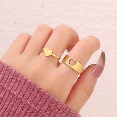 Picture of LOVE King & Queen Couple Ring Set In Titanium Hart