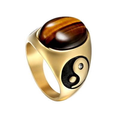 Picture of Natural Stone Vintage Style Tiger Eye Finger Ring-Brown
