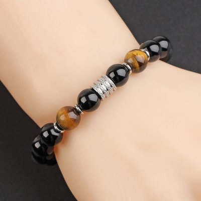 Picture of Lavish indulgent - Tiger Eye Stone Charm Stainless Steel Accessories Chain Bracelets for Men - Easy To maintain - Iconic Style