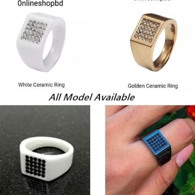Picture of Premium Quality - Ceramic Square Ring for Men Women Gold Color Luxury Crystal Wedding Party Ring Birthday Gift - Trend and Need full
