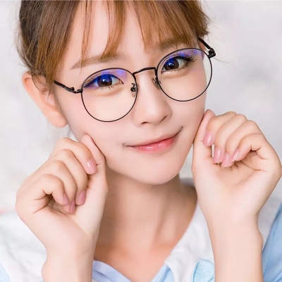 Picture of Black Metal Frame Clear Lens Round Eye Glasses Black