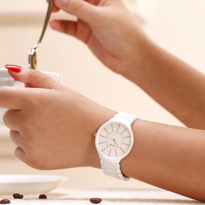 Picture of Ceramic Round Steeliness Steel Best Watch For Women White