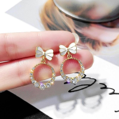 Picture of Crystal round Bow Earrings Fashion Jewelry for Women Girls Hair Accessories