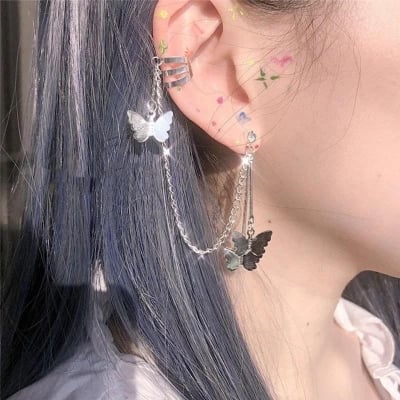Picture of Korean Retro Fashion Earring Butterfly Shaped Ear Stud &Ear Clip for Women