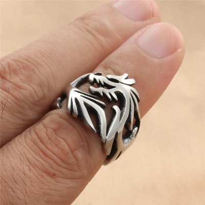 Picture of Sterling Silver Rings For Men Women Unique Dragon Head Pattern