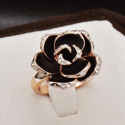 Picture of Black Rose Finger Ring for Women Jewelry Gift