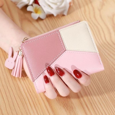 Picture of Short Ladies Zipper Wallet Female Student Korean Tassel Fashion Soft Leather Leaf Purse bag for women/girls