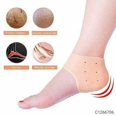 Picture of Silicone Gel Heel Pad Socks For Heel Swelling Pain Relief ,Dry Hard Cracked Heels Repair Cream Foot Care Ankle Support Cushion - For Men And Women (Set of 2)