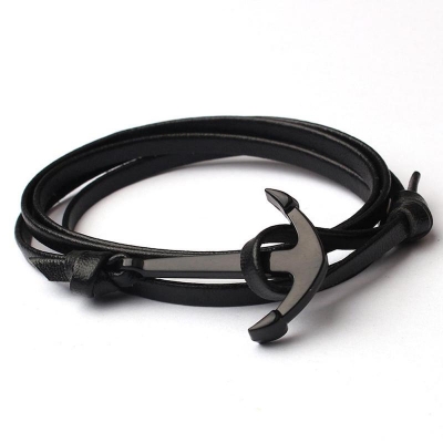 Picture of Eif dock trendy woven multile Black anchor bracelet men's hip anchor bracelet pulsera navy hand leather bracelet dropship for Fashionable Accessories - 227194473