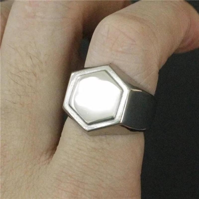 Picture of Stainless Steel white Natural Stone Mens Finger Ring