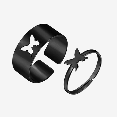 Picture of Butterfly King and Queen Couple Ring Set In Titanium Colour-Black