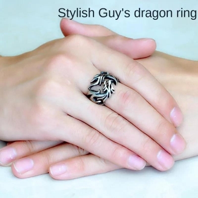 Picture of Sterling Silver Rings For Men Women Unique Dragon Head Pattern