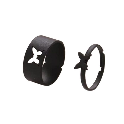 Picture of SDEER 2pcs/set Simple Aolly Heart Moon shape Dolphin Open Rings Set Butterfly Couple Rings Bow Fashion Jewelry