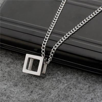 Picture of Cube Pendant Necklace Men Stainless Steel Chain Necklace Jewelry Gift