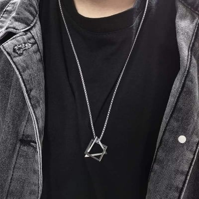 Picture of Silver And Black Square Triangle Pendant For Men
