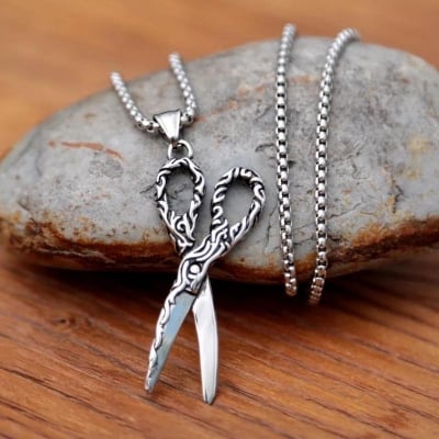 Picture of Trendsetter -Vintage Sided Engraving Scissors Men Pendant Necklace Punk for Boyfriend Male Stainless Steel Pendant Men Necklace- Inventive Choice