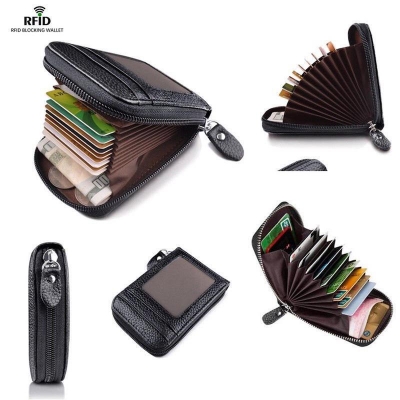 Picture of Wallet  Leather Credit Card Holder RFID Blocking Zipper Pocket for Mens