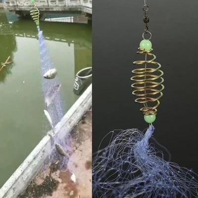 Picture of Fishing Net Trap Mesh Luminous Beads Copper Spring Shoal Netting Bait Feeder Fishing Traps Nets