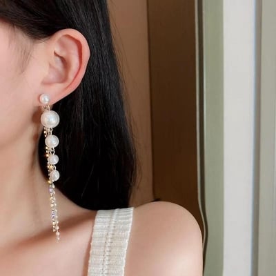 Picture of Long Tassel Earrings Fashion Crystal Water Drop Jewelry  Earrings