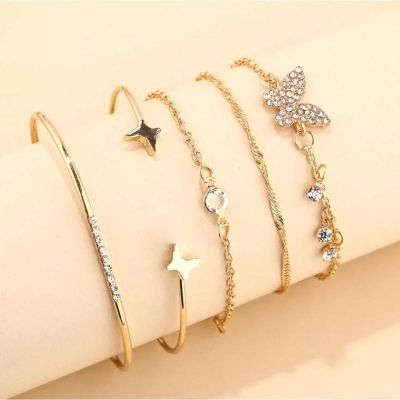 Picture of New And Good Quality Pearl Crystal Butterfly Bracelet Set For Women