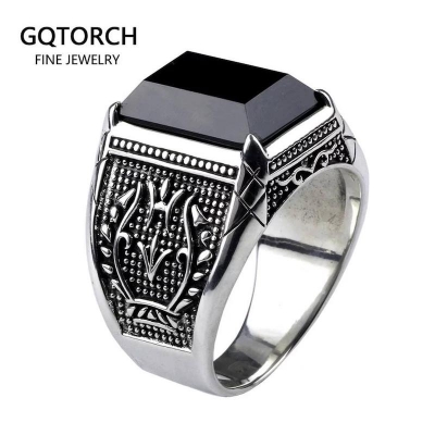 Picture of Retro Black Stone Classic Stlye Ring For Men