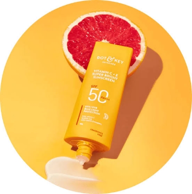 Picture of Dot & Key Vitamin C + E Super Bright Sunscreen SPF 50+++ | for Even Toned & Glowing Skin | No White Cast, WaterLight I UVA/B & Blue Light Protection 80gm