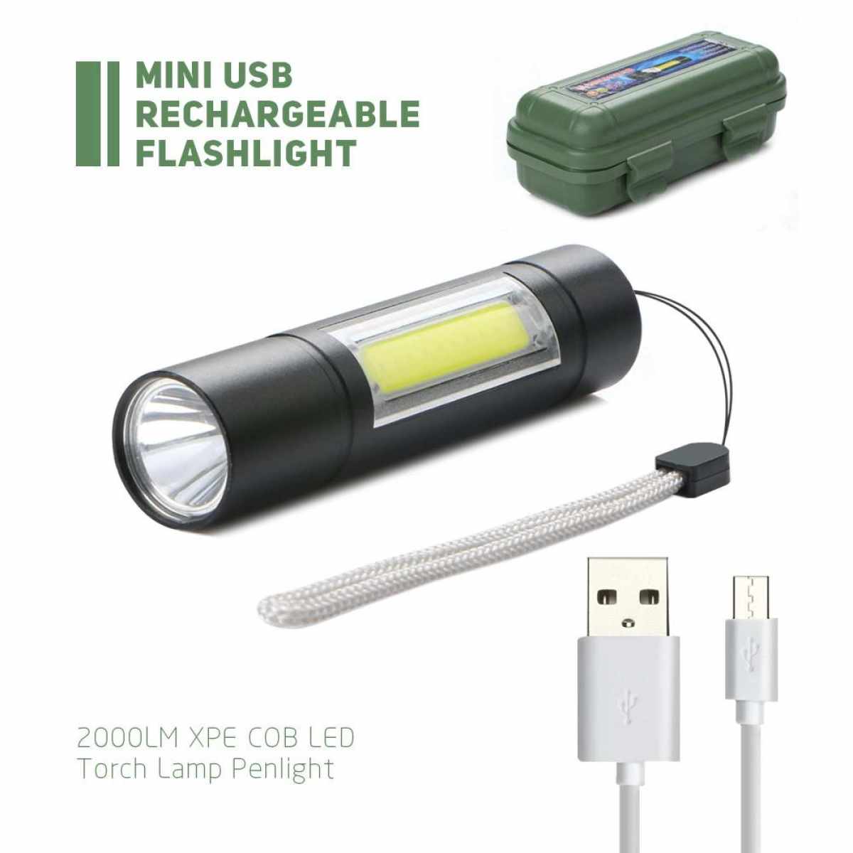 Picture of Rechargeable Flashlight Torch LED USB Portable Torches 3 Modes Mini Camping Lighting