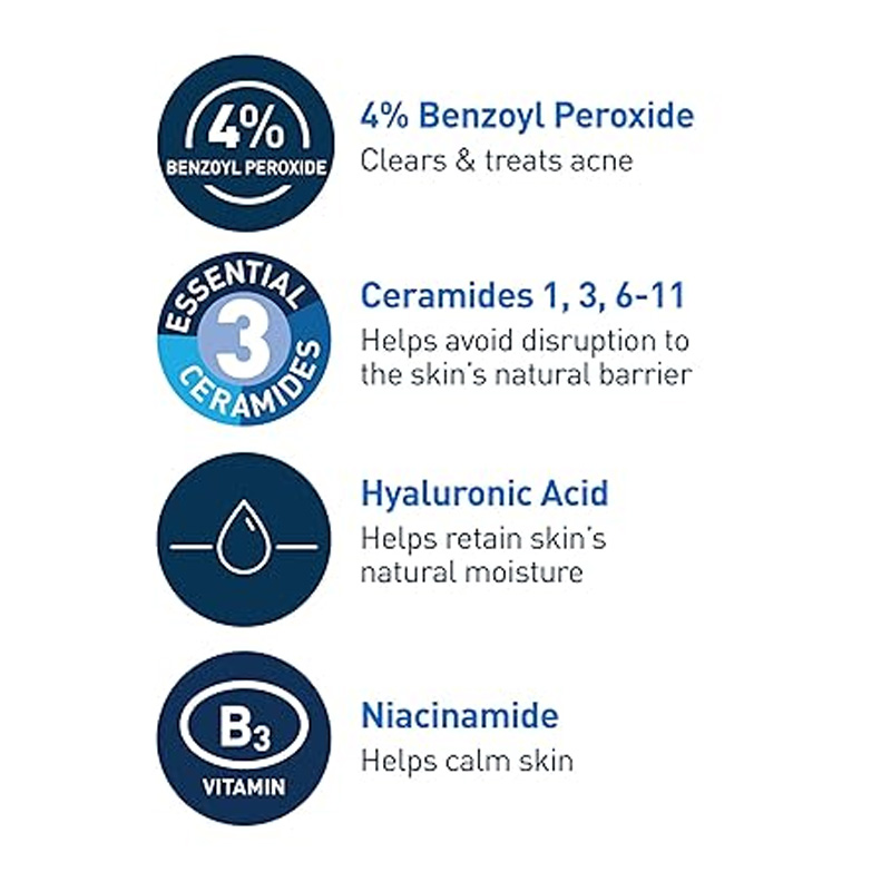 Picture of Cerave Acne Foaming Cream Cleanser 4% Benzoyl Peroxide for Acne Pimples & Blackheads 150ml