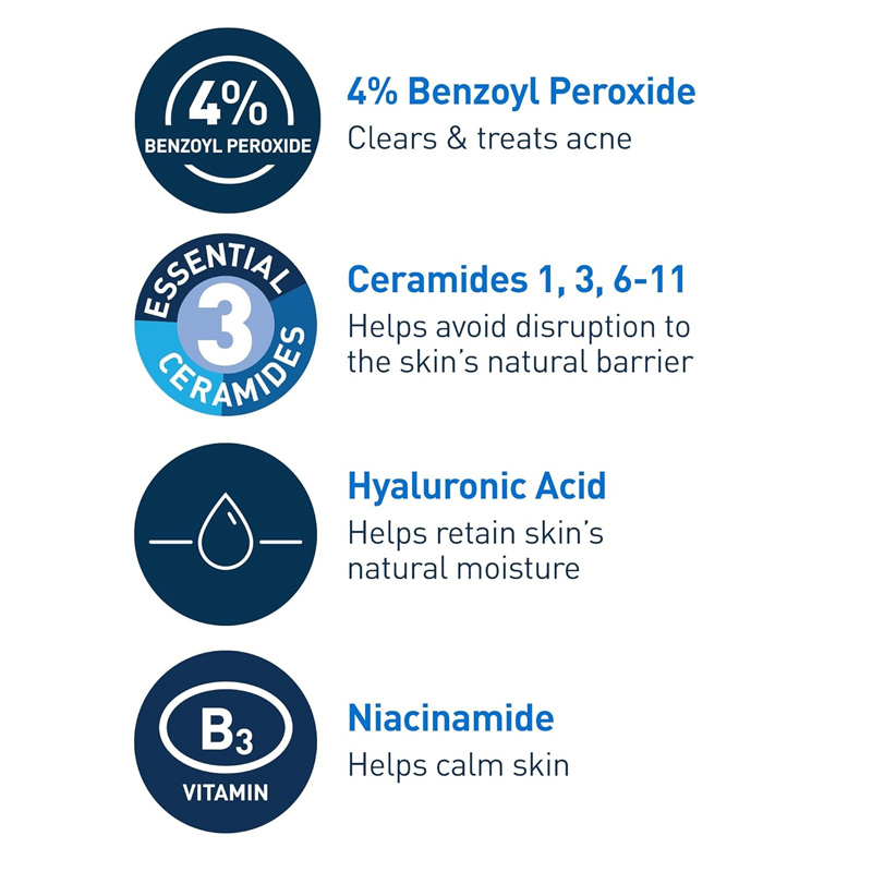 Picture of Cerave Acne Foaming Cream Wash 10% Benzoyl Peroxide for Acne Treatment (Made in USA) 150ml