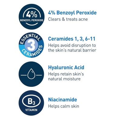Picture of Cerave Acne Foaming Cream Wash 10% Benzoyl Peroxide for Acne Treatment (Made in USA) 150ml