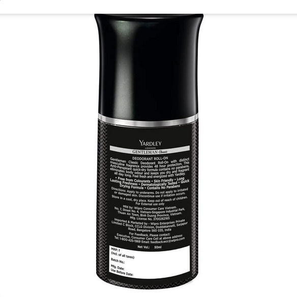 Picture of Yardley London Gentleman Classic Deodorant Roll-On| 48-Hours Long Lasting Scent| Men’s Body Deodorant| Roll-On for For Men| Masculine Fragrance| 50ml