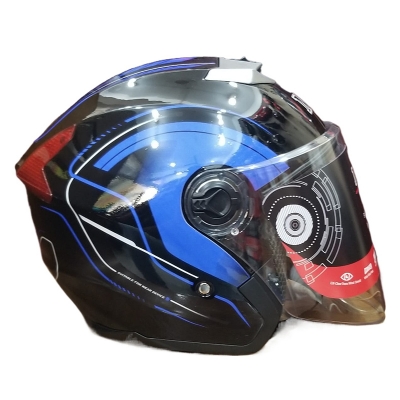 Picture of MIBK Open Half Face 603 Glossy Black Blue Helmet (নিউ মডেল হেলমেট) (Black)