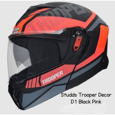 Picture of STUDDS Trooper D1 Flip-up Full Face with Dual Visor Motorbike Helmet  (Black Red N8) (Red and Black)