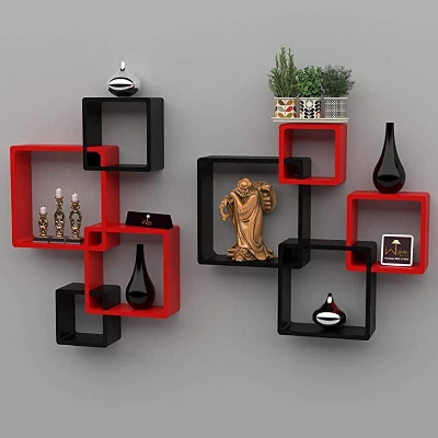 Picture of Wall Shelves (Set of 8) (Standard, Red & Black) Red & Black
