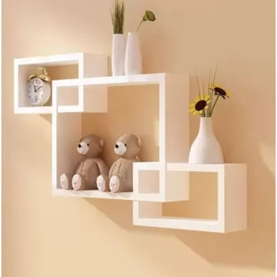 Picture of Clover Crafts Intersecting Wall Mounted Shelf Rack Storage Unit for Home Decor Living Drawing Kids Room Set of 3 Partex Board Wall Shelf  (Number of Shelves - 3, White)