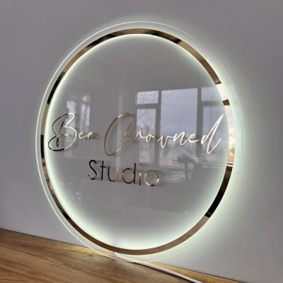 Picture of Custom Logo Business Neon Lights, Acrylic Decoration Office Door Sign, Wall Sign 3D Plaques for Hair Studio - Clear - 24x24 Inch