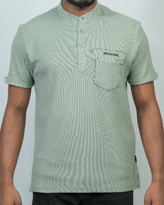 Picture of Shohure Olive Color Van Collar Polo Tshirt Olive