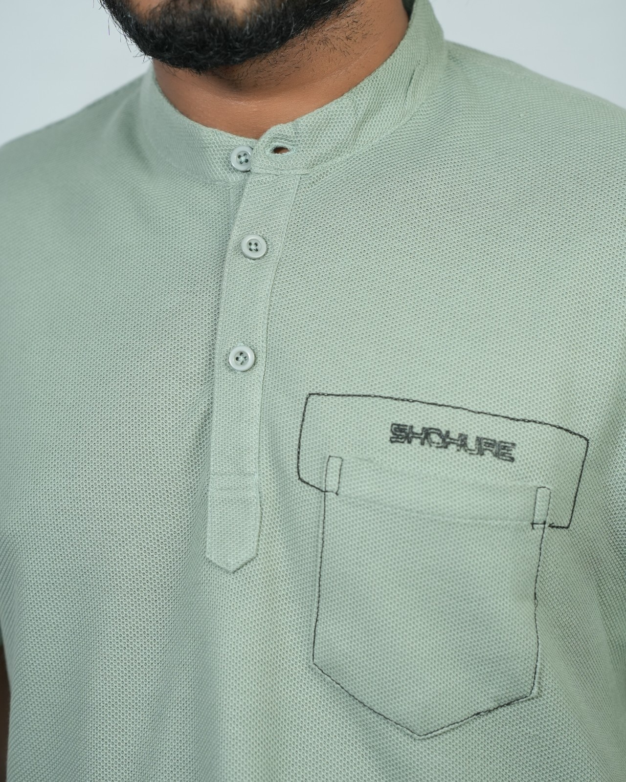Picture of Shohure Olive Color Van Collar Polo Tshirt Olive